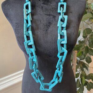 Womens Fashion‎ Blue Square Resin Chain Link Lava Beaded Necklace Jewelry